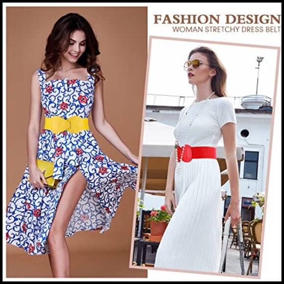 Stretch Belt for Women Dresses Wide Elastic Belt with Interlock Buckle